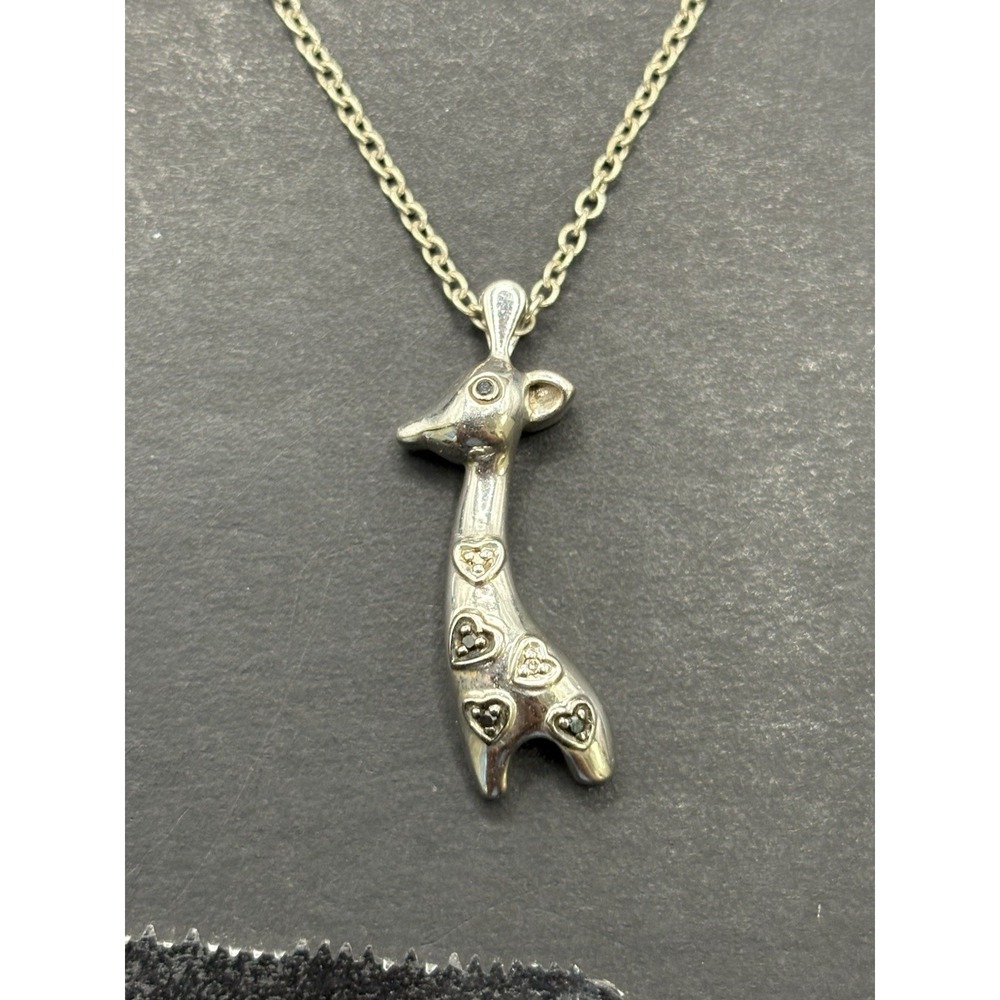Vintage 20" Sterling Silver Black White Diamond Giraffe Necklace H18